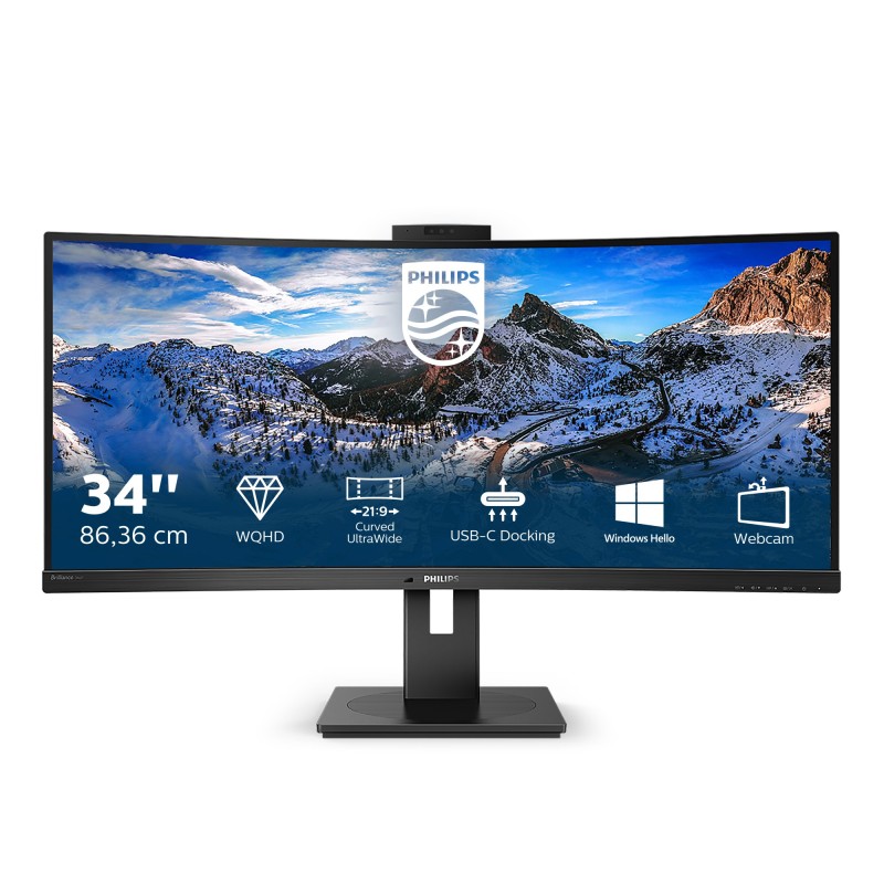 Philips 346P1CRH/01 86,4cm (34") WQHD Curved Monitor 21:9 HDMI/DP/USB-C Webcam